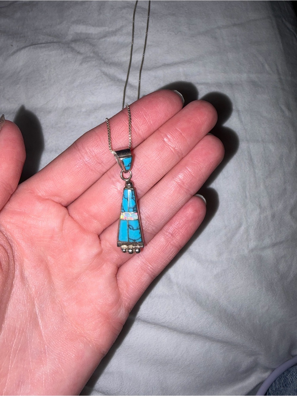 Sterling Silver Turquoise Inlay Pendant Necklace - Blue